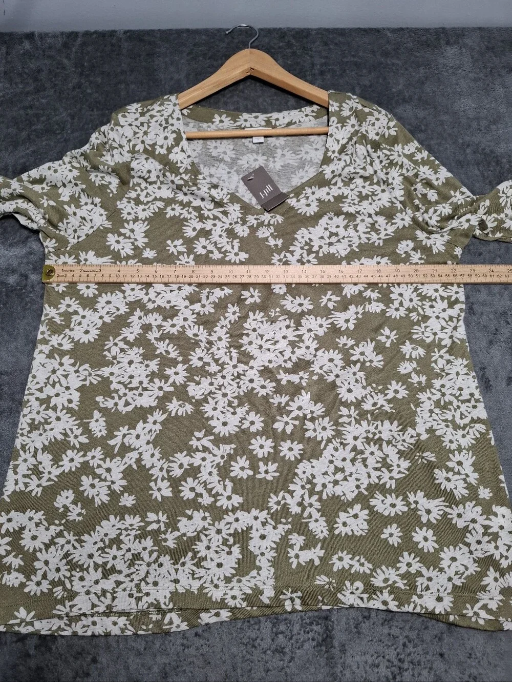 J.JILL Womens Olive Green Daisy Floral V-Neck Shirt Top 3/4 Sleeve XL NWT Ladies - Picture 9 of 12